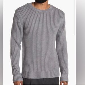 Theory Clint Gray Rib Knit 100% Merino Wool Sweater in Small